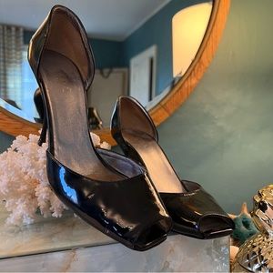 PRADA d’Orsay Patent Leather Peeptoe Heels